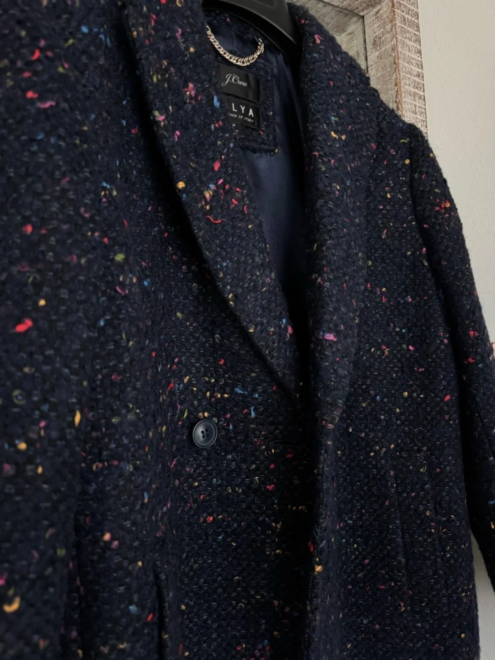 J. Crew NALYA Daphne Wool Blend Tweed Long Coat in Speckled Navy - Picture 3 of 7